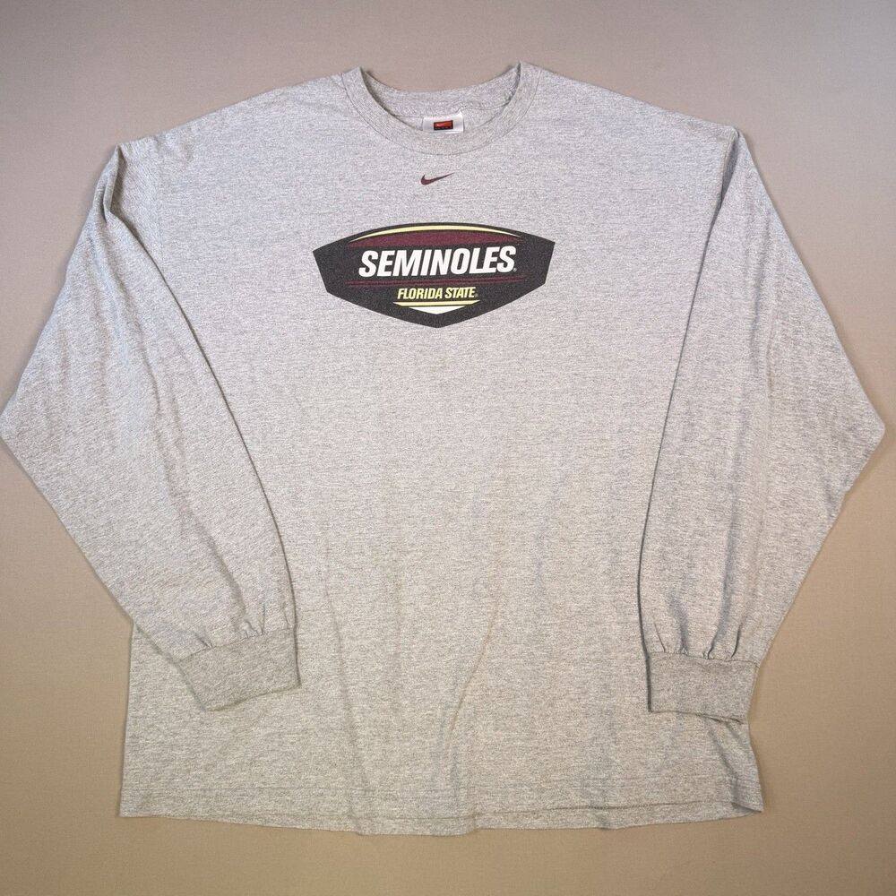 Vintage Florida State Seminoles Nike Center Swoosh T Shirt XL Long Sleeve Grey